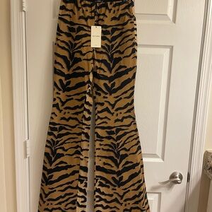 Nocturne Black Tiger-Print Flare Pants - Brown/Black